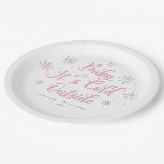 Assiettes En Carton Pink Winter Wonderland Baby shower (Angle)