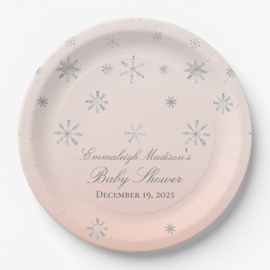 Assiettes En Carton Pink Winter Wonderland Snowflake Baby shower (Devant)