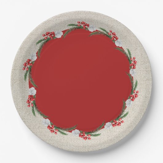 Assiettes En Carton Pins Berries et Fleurs Noël (Devant)