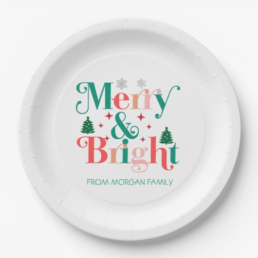 Assiettes En Carton Pins De Neige Joyeux Et Lumineux (Devant)