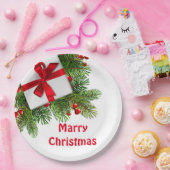 Assiettes En Carton Pins de Noël avec blanc Présent Rouge (Fête)