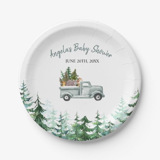 Assiettes En Carton Pins d'hiver Bois Animaux Plates en papier (Devant)