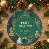 Assiettes En Carton Pins d'or Silver Snowflakes Hunter Green