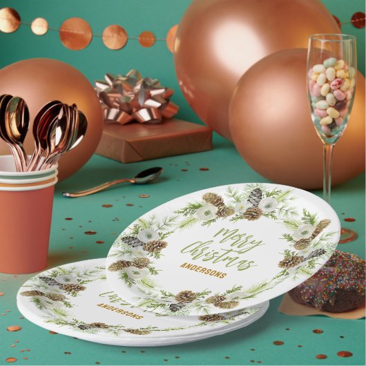 Assiettes En Carton Pins floraux verts couronne de Noël (Multi)