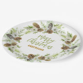 Assiettes En Carton Pins floraux verts couronne de Noël (Angle)
