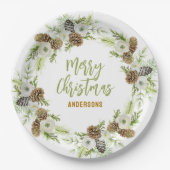 Assiettes En Carton Pins floraux verts couronne de Noël (Devant)