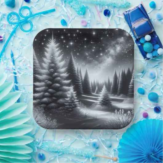 Assiettes En Carton Pins Gelés De Noël En Hiver (Fête)