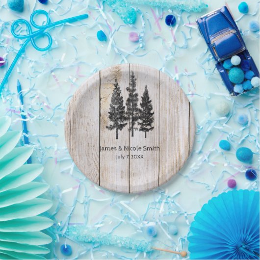 Assiettes En Carton Pins rustiques Bois Mariage campagnard simple (Fête)