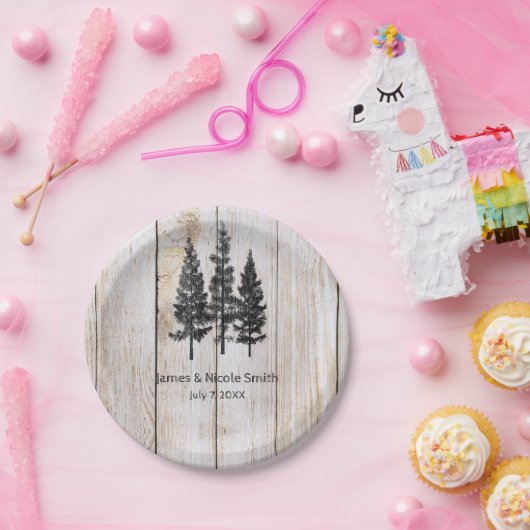 Assiettes En Carton Pins rustiques Bois Mariage campagnard simple (Fête)