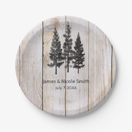 Assiettes En Carton Pins rustiques Bois Mariage campagnard simple (Devant)