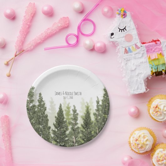 Assiettes En Carton Pins rustiques Mariage campagnard simple (Fête)