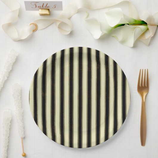 Assiettes En Carton Pinstripe noir et crème Mariage Élégant Jeu P (Mariage)