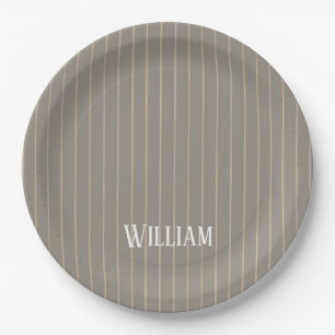 Assiettes En Carton Pinstripes beiges personnalisées