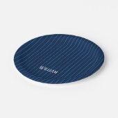 Assiettes En Carton Pinstripes bleu marine personnalisées (Angle)