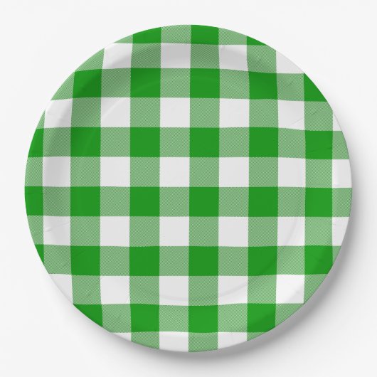 Assiettes En Carton Pique-nique classique vert et blanc En vichy été (Devant)