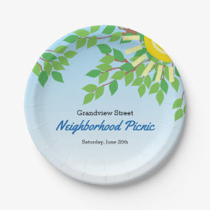 Assiettes En Carton Pique-nique des Feuilles verts et Sun du quartier
