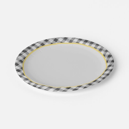 Assiettes En Carton Pique-nique d'été En vichy blanc noir (Angle)