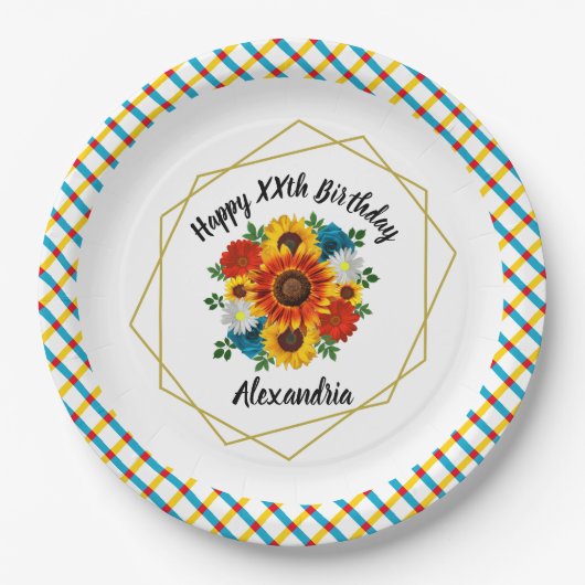 Assiettes En Carton Pique-nique d'été Fleur géométrique (Devant)