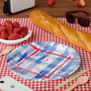 Assiettes En Carton Pique-nique d'été Rouge Blanc Bleu BQ Jardin