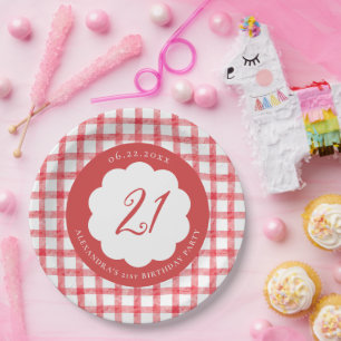 Assiettes En Carton Pique-nique Été Printemps Rouge Gingham Festons An