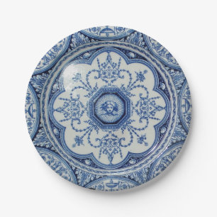 Assiettes En Carton Pique-nique le 1896 Minton livre blanc bleu et 7