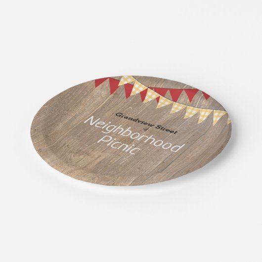 Assiettes En Carton Pique-nique Rustique Jaune Plaid Quartier (Angle)