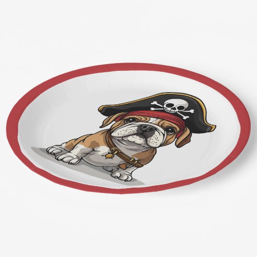 Assiettes En Carton Pirate anglais Bulldog Skull Crossbones (Angle)