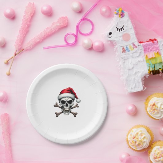 Assiettes En Carton Pirate Christmas Skull & Crossbones Santa Hat. Got (Fête)