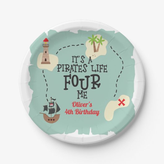 Assiettes En Carton Pirate life FOUR me 4e anniversaire (Devant)
