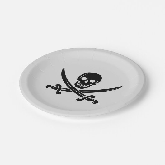 Assiettes En Carton PIRATE PARTY SKULL CROSSBONES plaques papier (Angle)