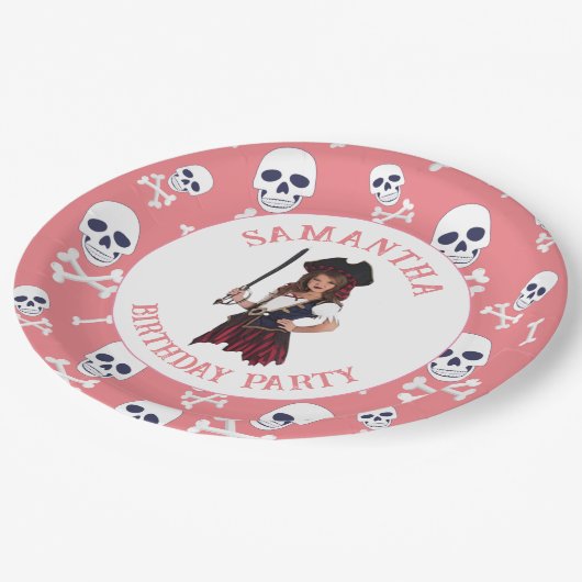 Assiettes En Carton Pirate PINK Girls Skuls Plaques en papier (Angle)