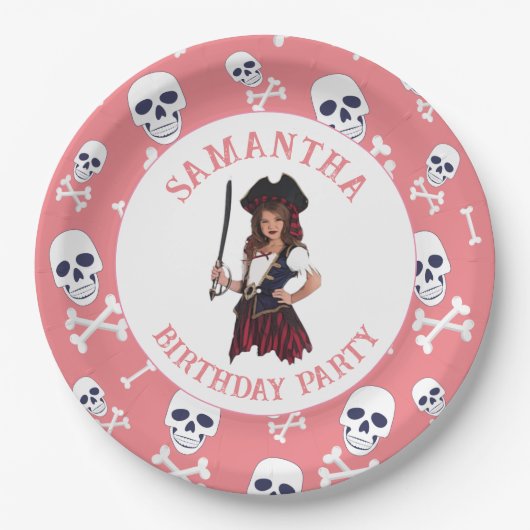 Assiettes En Carton Pirate PINK Girls Skuls Plaques en papier (Devant)