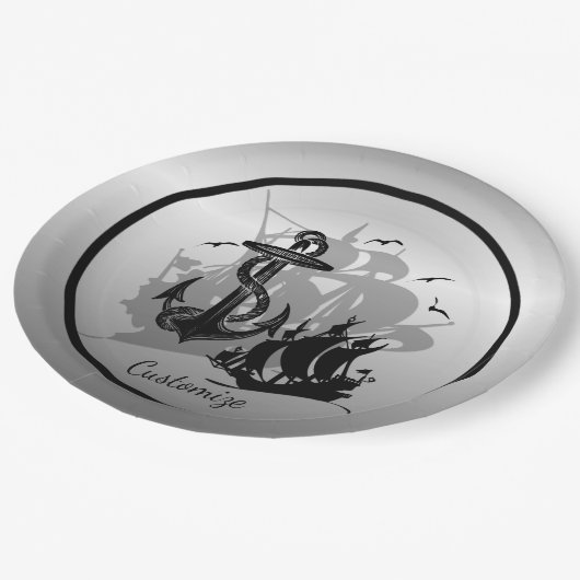 Assiettes En Carton Pirate Ship & Ancres Plaques de papier en silhouet (Angle)