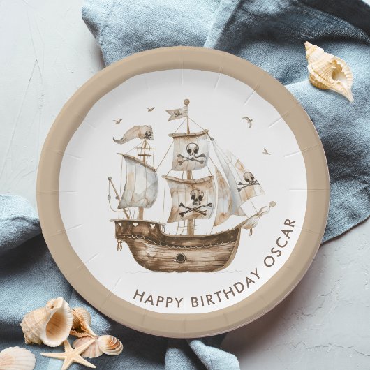 Assiettes En Carton Pirate Ship Brown thème nautique Anniversaire