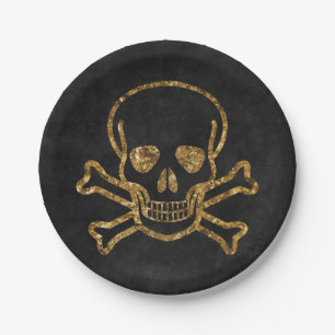 Assiettes En Carton Pirate vintage Noir Pirate Crâne Et Os