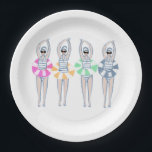 Assiettes En Carton Piscine Artistique vintage Piscine Anneau<br><div class="desc">Illustration cool moderne de nageuses artistiques synchronisées avec bagues de billard aux couleurs rétro. Baigneurs de Saint-Tropez. Les nageurs artistiques offrent un design cadeau dans des couleurs pastel. cadeau d'équipe de natation cool. cadeaux d'équipe de natation synchronisée, cadeau d'entraîneur d'équipe de natation synchronisée. Les nageuses artistiques les filles équipe cadeaux...</div>