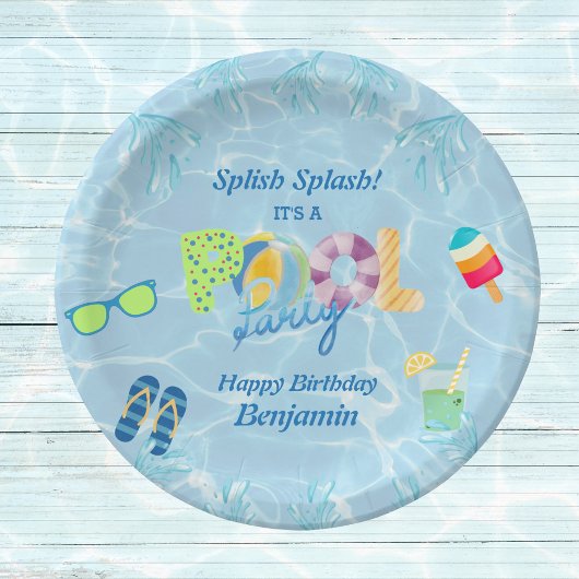 Assiettes En Carton Piscine d'eau pour garçon Fête d'anniversaire