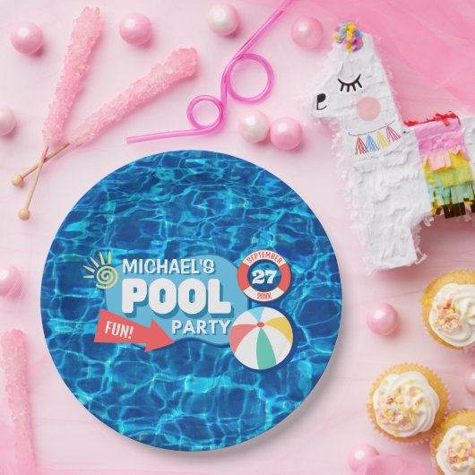 Assiettes En Carton Piscine d'été Fête Tropicale Anniversaire Bleu (Fête)