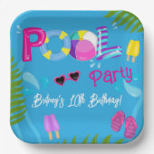 Assiettes En Carton Piscine Fête d'été Fille fête d'anniversaire (Recto)