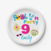 Assiettes En Carton Piscine Fête été Anniversaire Fille natation Corre (Devant)