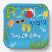 Assiettes En Carton Piscine fêtes été garçon fête d'anniversaire (Recto)