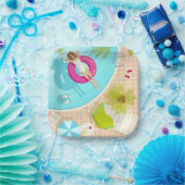 Assiettes En Carton Piscine fille en bikini plage d'été (Fête)