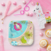 Assiettes En Carton Piscine fille en bikini plage d'été (Fête)