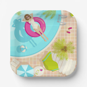 Assiettes En Carton Piscine fille en bikini plage d'été