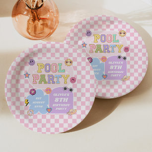 Assiettes En Carton Piscine Party Preppy Varsity Patch Anniversaire
