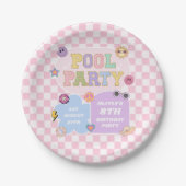 Assiettes En Carton Piscine Party Preppy Varsity Patch Anniversaire (Devant)