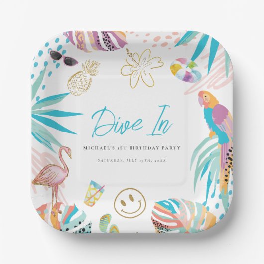 Assiettes En Carton Piscine tropicale Anniversaire (Recto)