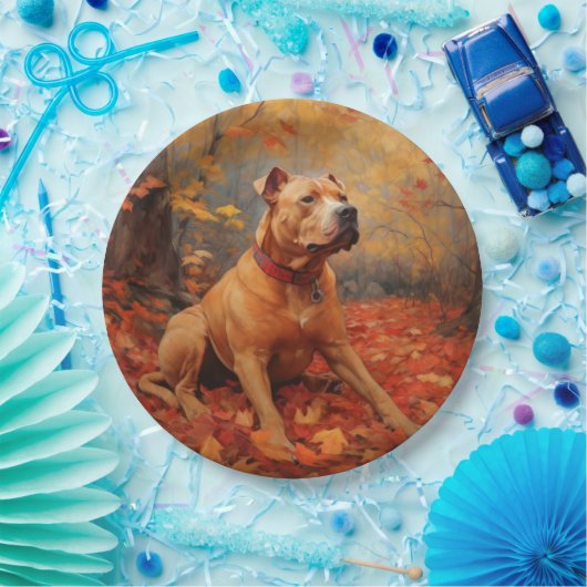 Assiettes En Carton Pitbull à l'automne Feuilles automne Inspiration (Fête)