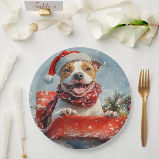 Assiettes En Carton Pitbull Chien dans la boue Laisser il neige Noël (Mariage)