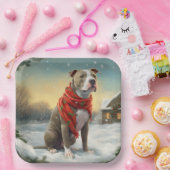 Assiettes En Carton Pitbull Chien dans Noël de neige (Fête)